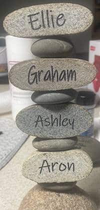 5 tier stacker with engravings Ellie, Graham, Ashley, Aron.