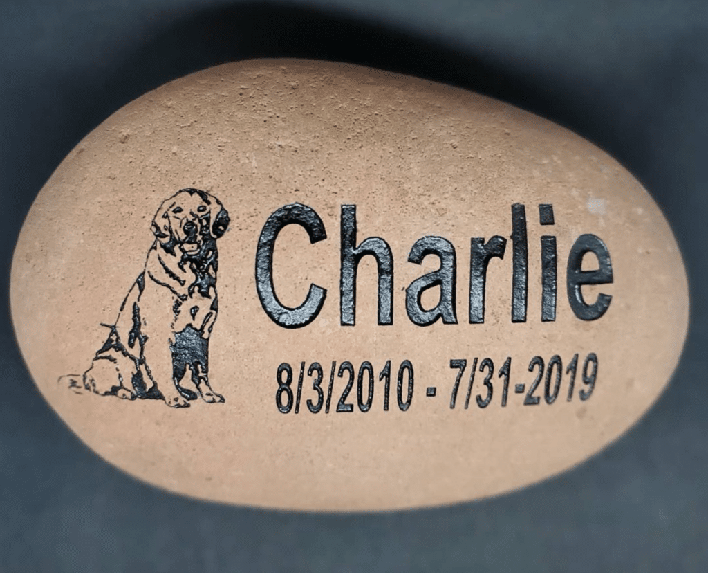 Pet memorial to pay tribute to Charlie 8/3/2010 - 07/31/2019. Includes custom graphic of a dog