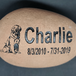 Pet memorial to pay tribute to Charlie 8/3/2010 - 07/31/2019. Includes custom graphic of a dog
