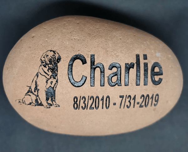 Pet memorial to pay tribute to Charlie 8/3/2010 - 07/31/2019. Includes custom graphic of a dog