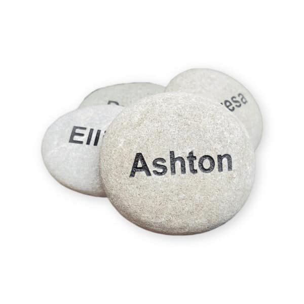Name Rocks White name rocks, front rock has the name Ashton engraved on it