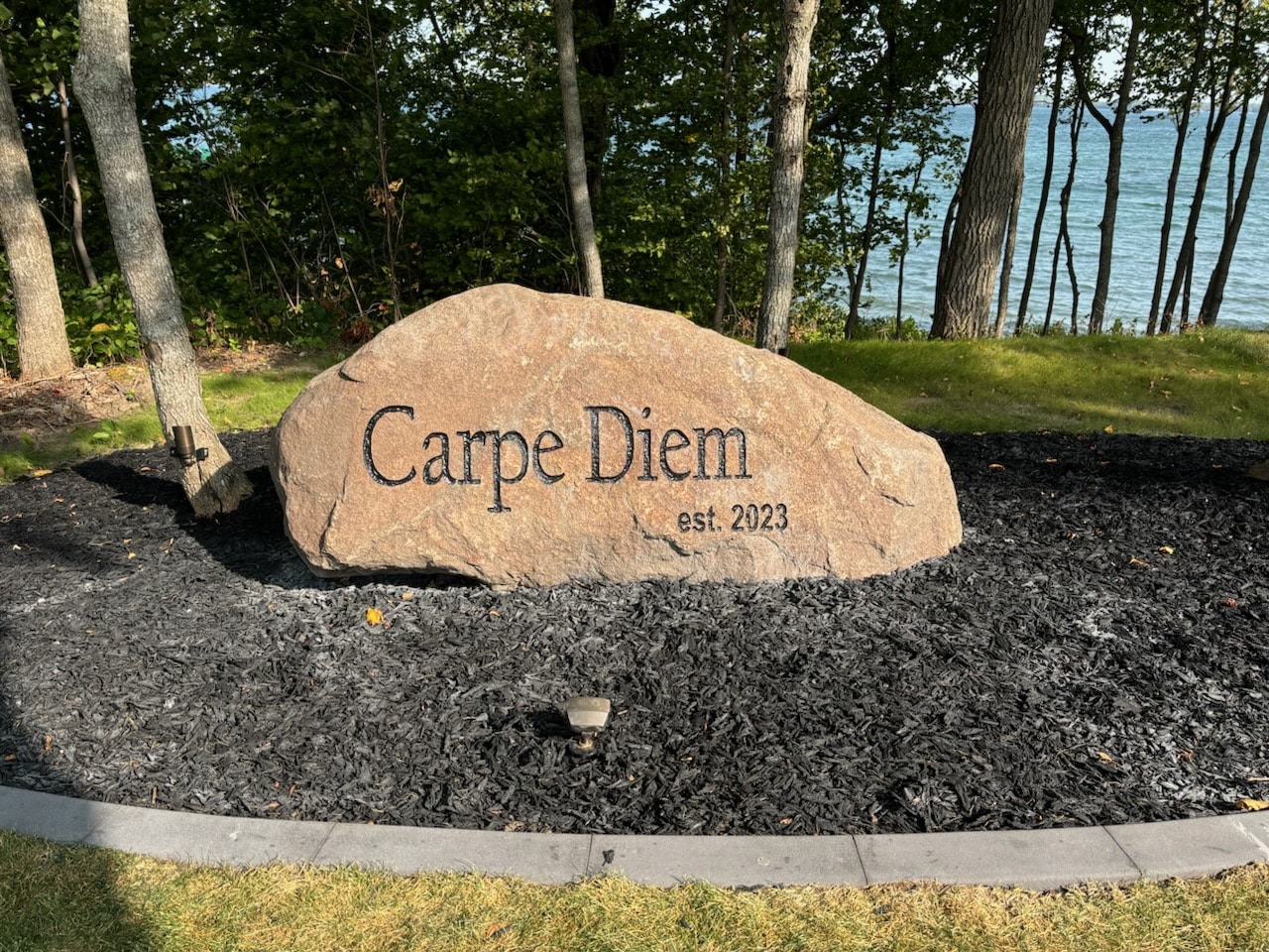 Engraved Rocks with engraving Carpe Diem est. 2023